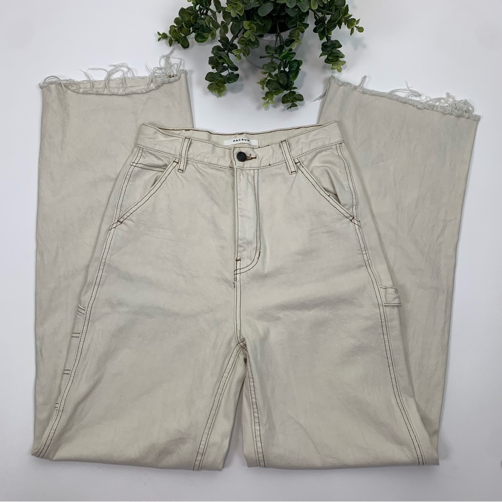 PacSun Wide Leg Carpenter Ultra High Waist Cream Color Jeans Size 27 - Picture 5 of 16